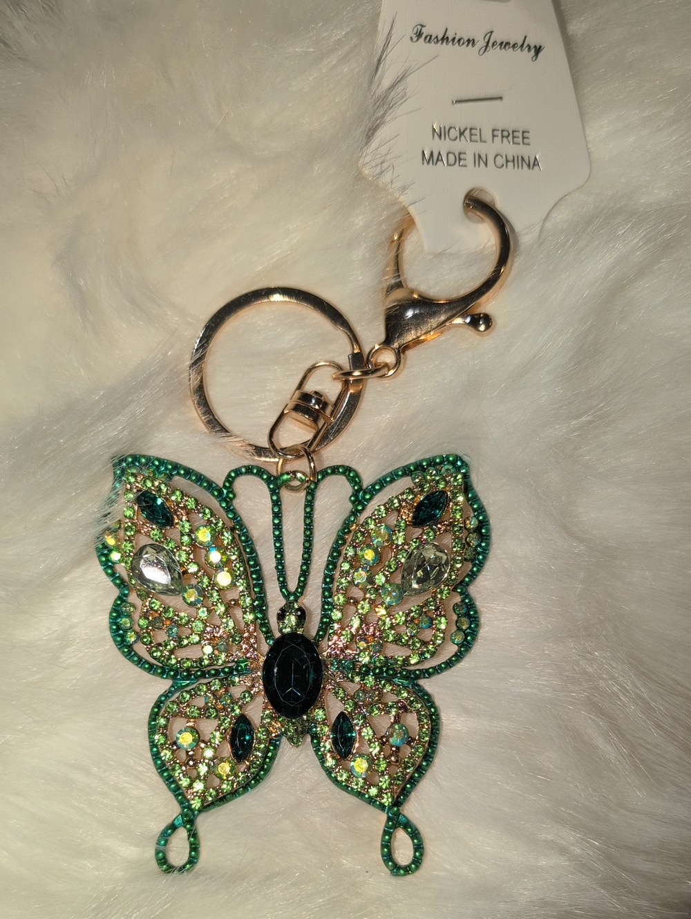 Green Crystal Butterfly Keychain Bag Charm